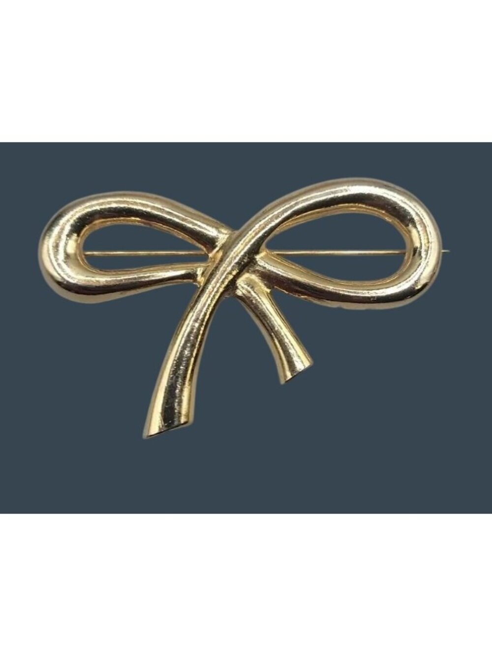 Antique Bow Brooch Pin Polished Gold Tone Long Safety Pin Heavy Early Jewelry